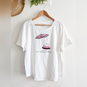 Talbots Island Time Graphic Tee XL White Cotton Modal Dog Beach Shirt